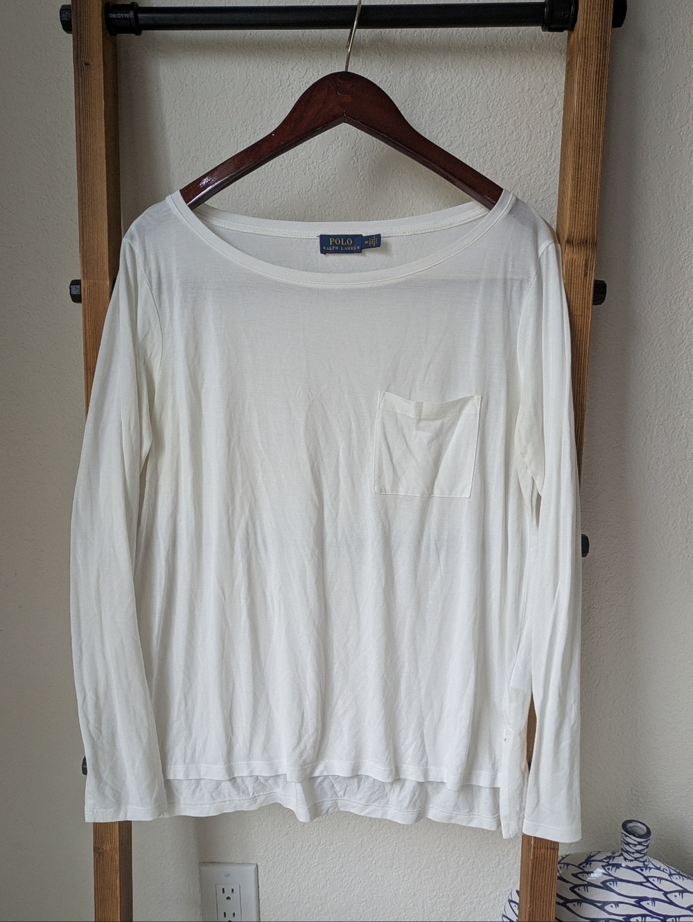 Polo by Ralph Lauren Women's White Long-Sleeve Pocket Tee - Size M